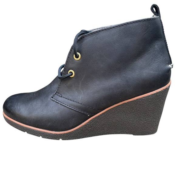 Sperry Top-Sider Shoes - Sperry Top-Sider Harlow Womens Size 8 Wedge Booties Black Leather Lace Up Ankle